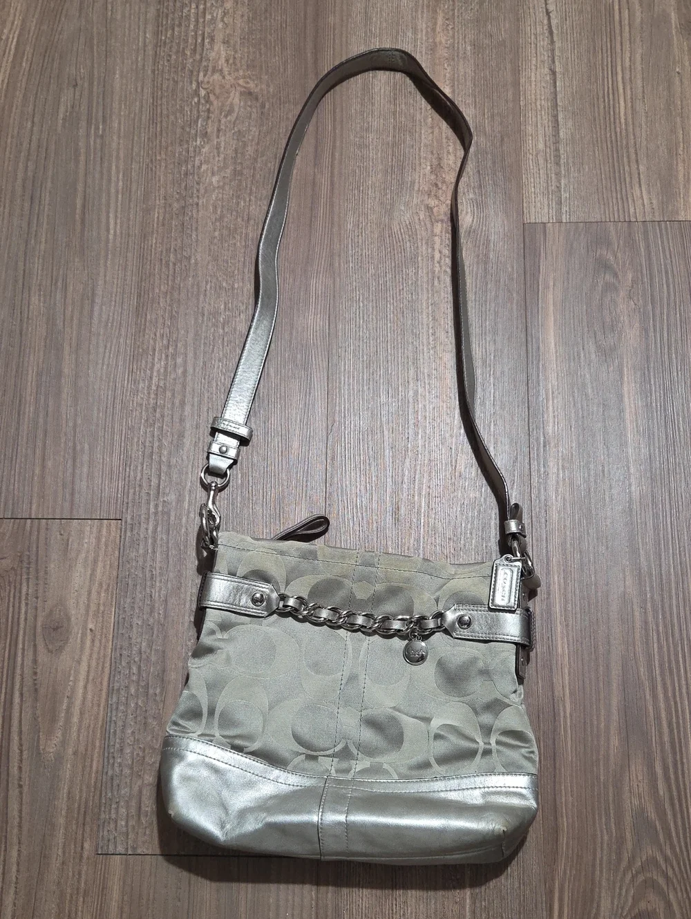 Silver Coach Logo-Print Crossbody Bag